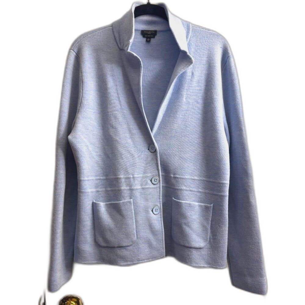 Women's Talbots Pure Merino Wool Cardigan Jacket Size LP *Small Flaw